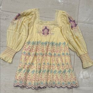 Loveshack  fancy Floral Embroidered Kids Dress - Yellow and Purple